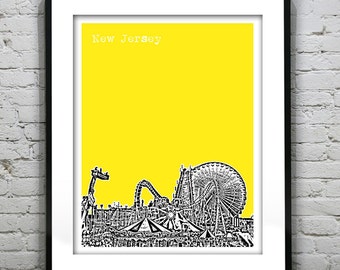 New Jersey Shore Poster Print Art  NJ Skyline Jersey Shore Item T3037