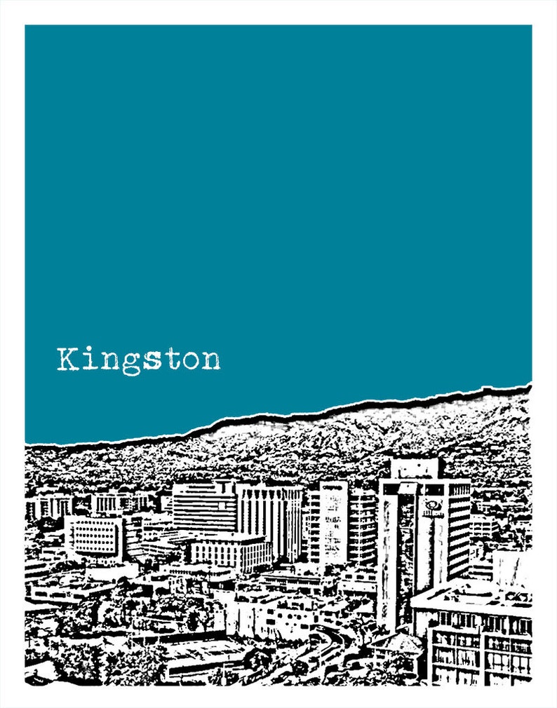 Kingston Jamaica Poster Art Print Skyline Tropical Beach Item Etsy