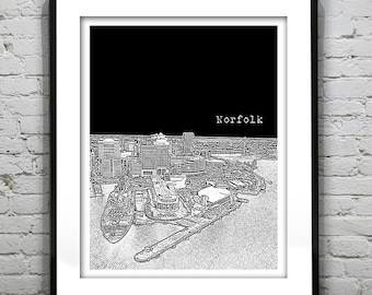 Norfolk Virginia Poster Art Skyline Print VA Item T1263