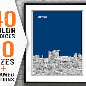 Durham North Carolina Poster Art Print City Skyline NC Item T1439