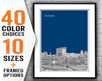 Durham North Carolina Poster Art Print City Skyline NC Item T1439