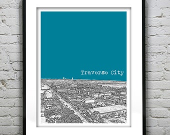 Traverse City Michigan Skyline Art Print Poster MI