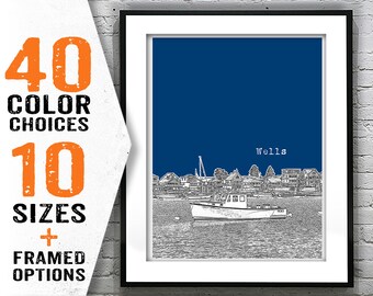 Wells Maine Skyline Poster Art Print ME Item T1859