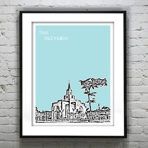 San Salvador Poster Print Skyline Art El Salvador Central America Mormon Temple