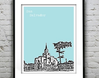 San Salvador Poster Print Skyline Art El Salvador Central America Mormon Temple