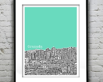 Granada Spain City Skyline Poster Art Print