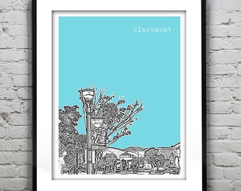 Claremont California Poster Art Skyline Print CA Item T4467