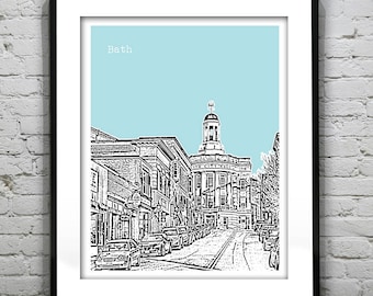 Bath Maine Skyline Poster Art Print ME Item T4002