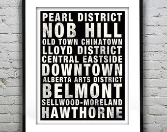 Portland Oregon Subway Poster Print Art Skyline OR Typography Print Item T4439