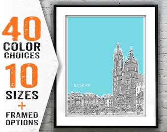 Krakow Poland Skyline Poster Art Print Old Town Item T1423