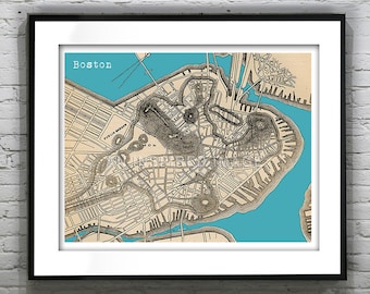 Boston Poster Old Vintage Map Art Print Massachusetts Item T5084