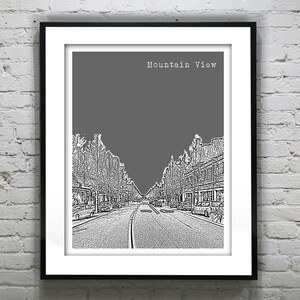 Mountain View California Skyline Poster Art Print CA