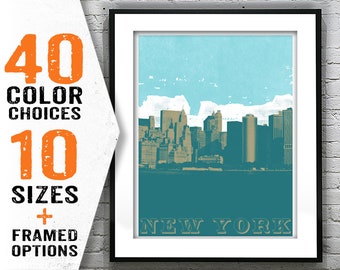 New York Poster New York Print Grunge Skyline Art Print New York City Item T1913