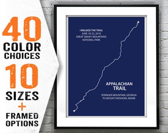 Personalized Appalachian Trail Map Poster Art Print Modern Line Drawing Item T2061 Custom name and dates