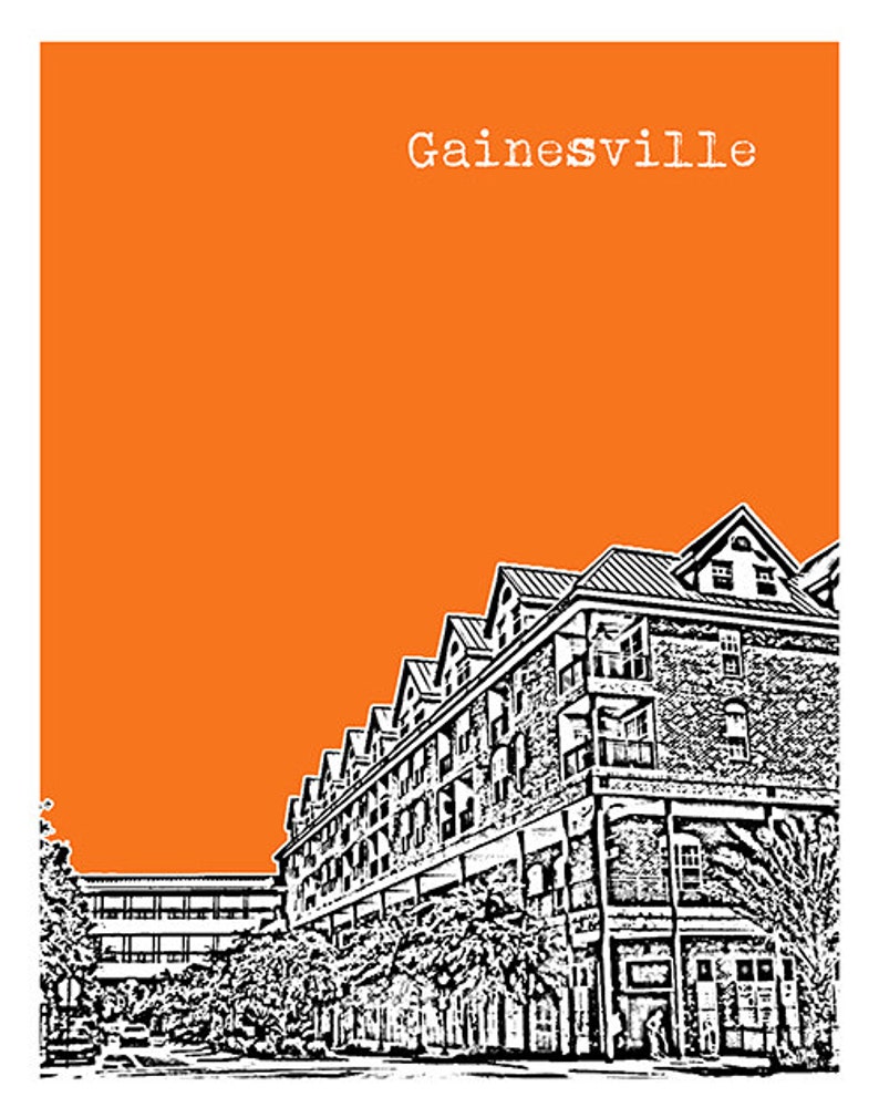 Gainesville Skyline Poster Art Print Florida FL Version 1 Etsy