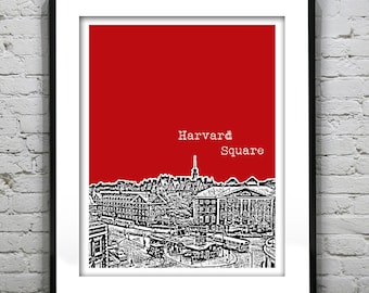 Harvard Square Cambridge Poster Art Print Boston Massachusetts Item T4424