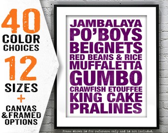 New Orleans Subway Poster Art Print Foods Gumbo King Cake Beignets Po'boys, Crawfish, Pralines Item T4940