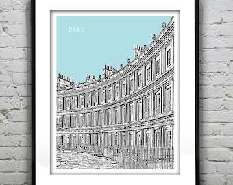 Bath Skyline Poster Art Print England Royal Crescent UK Item T4000