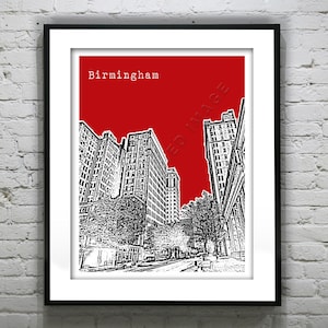 Birmingham Alabama Poster Art Print Skyline  Downtown Version 2