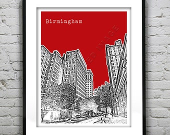 Birmingham Alabama Poster Art Print Skyline  Downtown Version 2