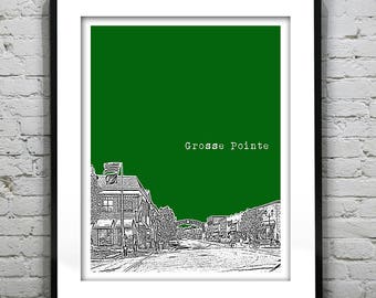 Grosse Pointe Michigan Skyline Poster Art City Print MI Item S5012