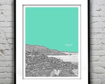 Symi Greece City Skyline Poster Art Print Version 1