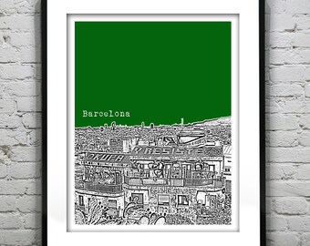 Barcelona Spain Poster Art Print Skyline Version 2 Okupa Y Resiste