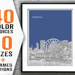 Seattle Skyline Poster Art Print Washington WA Public Market Item T1895