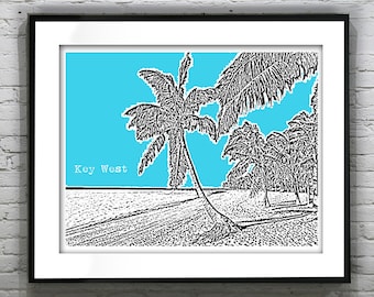 Key West Skyline Poster Art Print Florida Keys Miami Marathon Key Largo