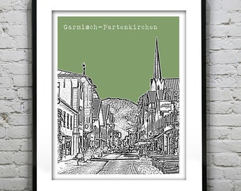 Garmisch-Partenkirchen Germany Poster Art  Skyline Print  Europe Version 1
