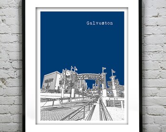 Galveston Skyline Poster Art Print Texas TX Item T5107