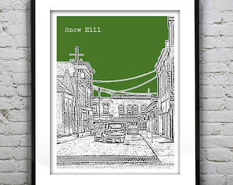 Snow Hill Skyline Poster Art Print Maryland MD Version 1
