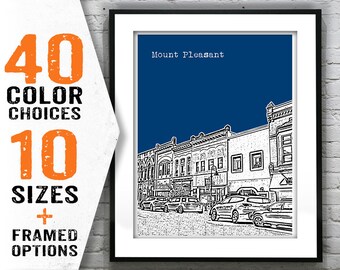 Mount Pleasant Michigan Skyline Art Print Poster MI Item T1647