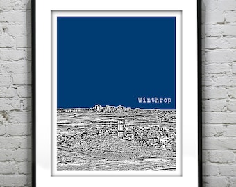 Winthrop Massachusetts Skyline Poster Art Print MA Version 1