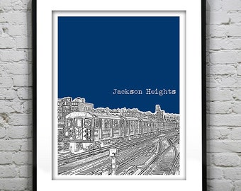 Jackson Heights Skyline Art Print Poster Number 7 Train Queens NY Item T2907