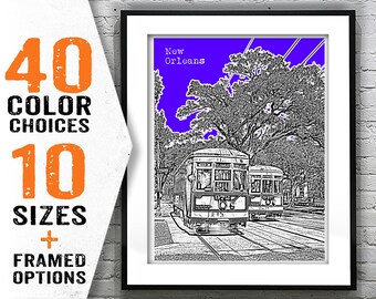 New Orleans Streetcar Skyline Poster Art Print St. Charles Avenue Louisiana Item T1785