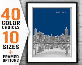 Boston Back Bay Poster Art Print Skyline Massachusetts MA Item T1608