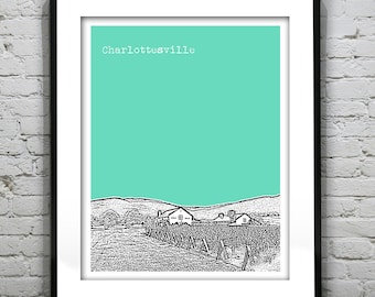 Charlottesville Virginia Poster Art Skyline VA Item T4182