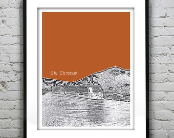 St. Thomas Skyline Poster Art Print Caribbean Island Version 2