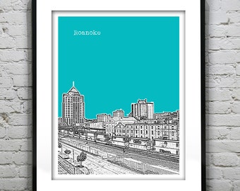 Roanoke Virginia Skyline Poster Art Print VA Item T2800