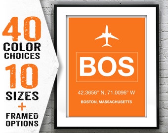 BOS Boston International Airport Aviation Poster Art Print Massachusetts Item T1969