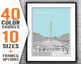 Washington DC Poster Art Skyline Print Washington Monument Mall  Item T1312