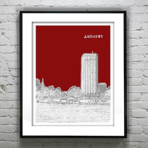 Amherst Massachusetts Skyline Poster Art Print MA Umass Item T2083