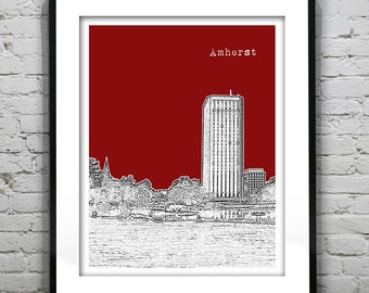 Amherst Massachusetts Skyline Poster Art Print MA Umass Item T2083