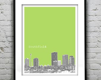 Southfield Michigan Skyline Poster Art City Print MI Item S5005