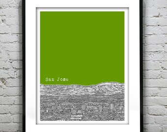 San Jose California Poster Art City Skyline Print CA
