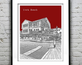 York Beach Maine Poster Art Print New England Coastline ME Version 3