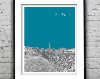Southport North Carolina City Skyline Poster Art Print NC