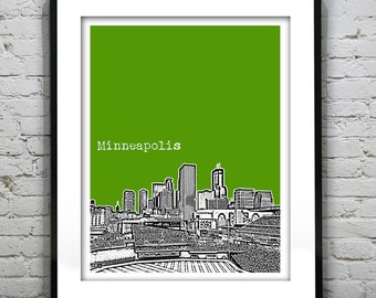 Minneapolis Minnesota Poster Art Skyline Print  Baseball Field Version 4