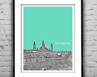 Zaragoza Spain Poster Art Print Skyline Europe Basilica of Our Lady of the Pillar